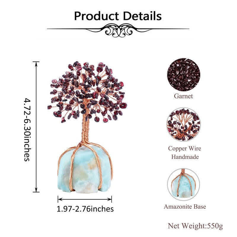Olivenorma Garnet Leaves Amazonite Base Feng Shui Tree