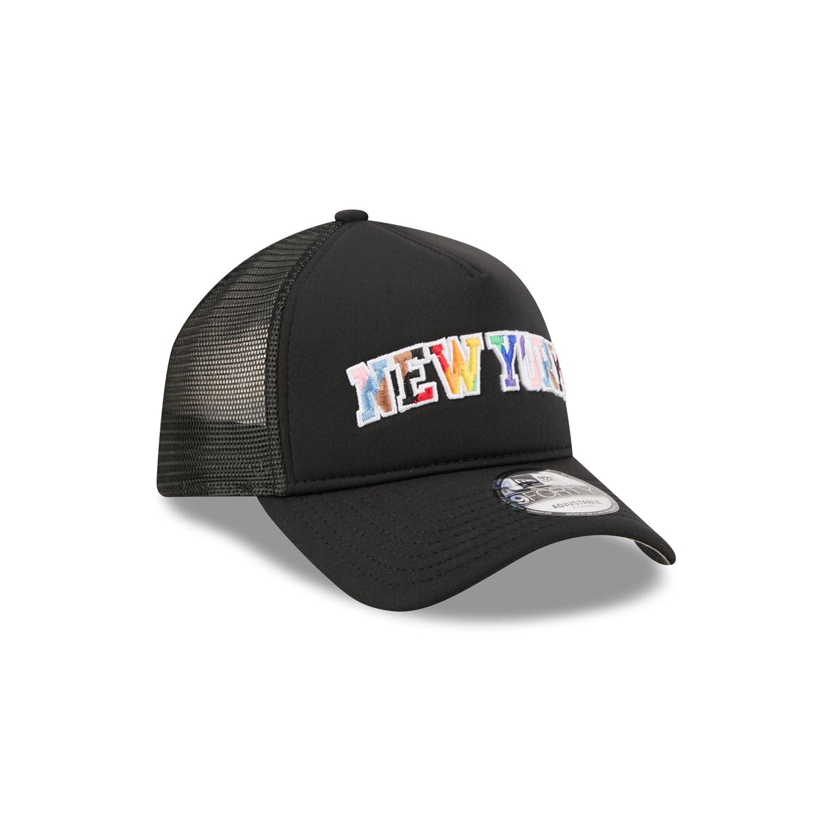 New York Knicks Rainbow Wordmark 9FORTY A-Frame Trucker Hat