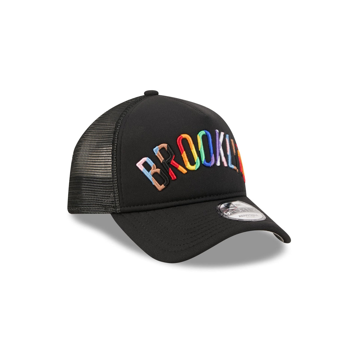 Brooklyn Nets Rainbow Wordmark 9FORTY A-Frame Trucker Hat