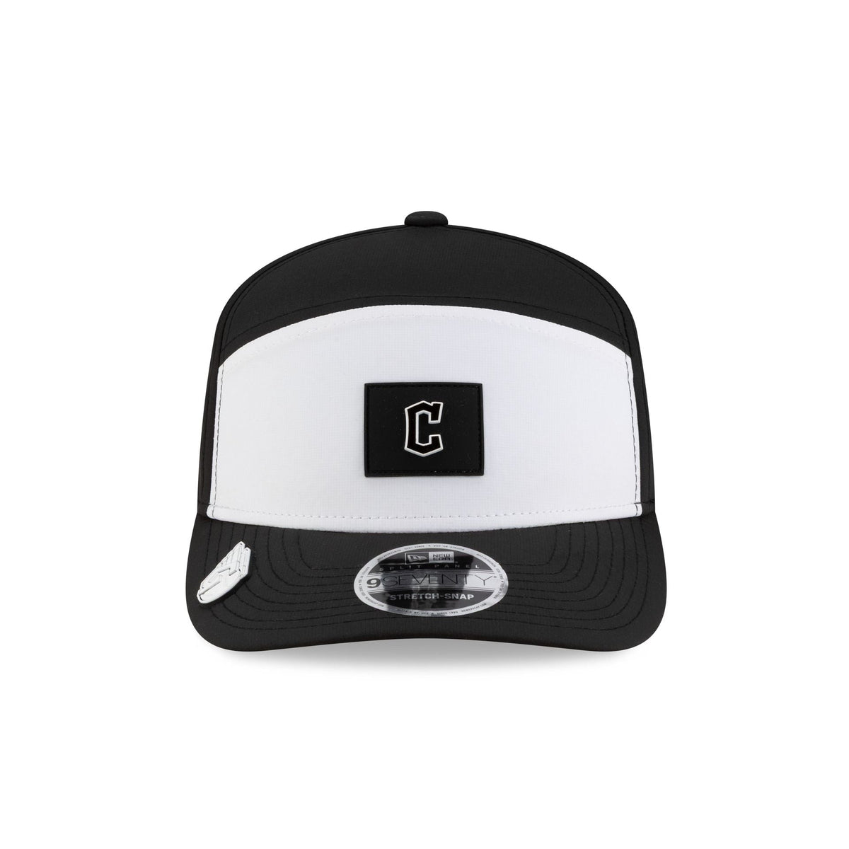Cleveland Guardians 2026 Clubhouse Black & White Split Panel 9SEVENTY Stretch-Snap Hat