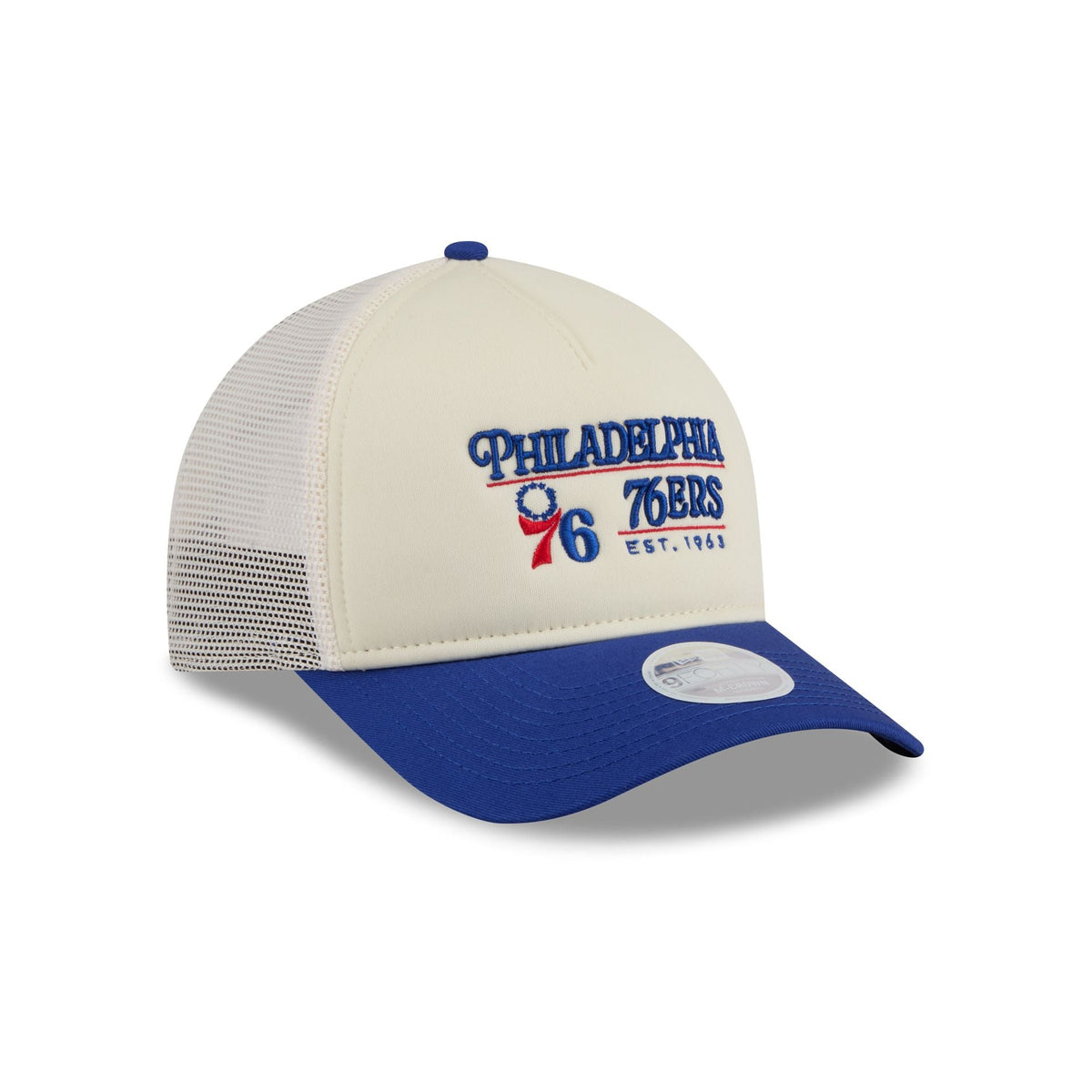 Philadelphia 76ers Retro Chrome Women's White 9FORTY M-Crown A-Frame Trucker Hat