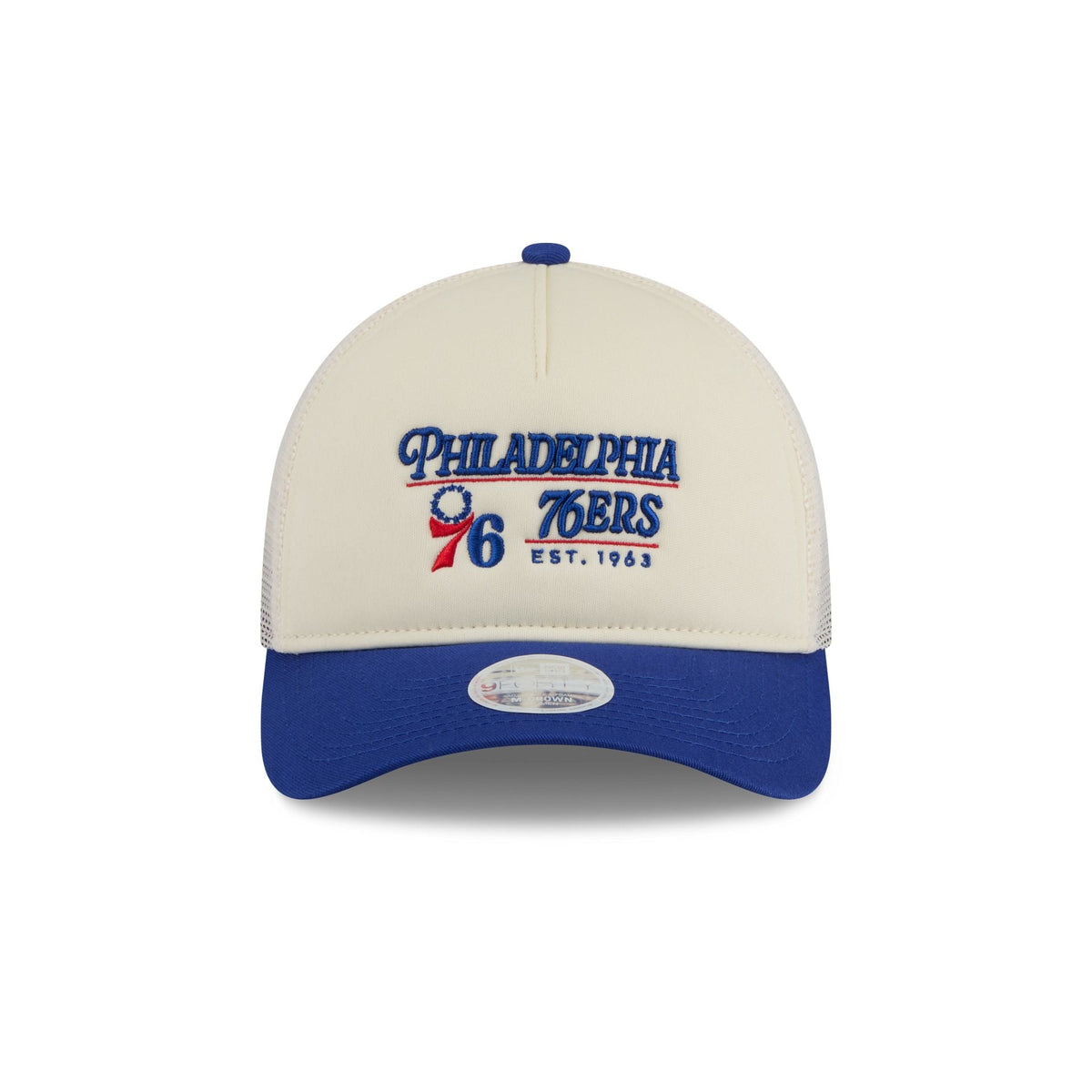 Philadelphia 76ers Retro Chrome Women's White 9FORTY M-Crown A-Frame Trucker Hat