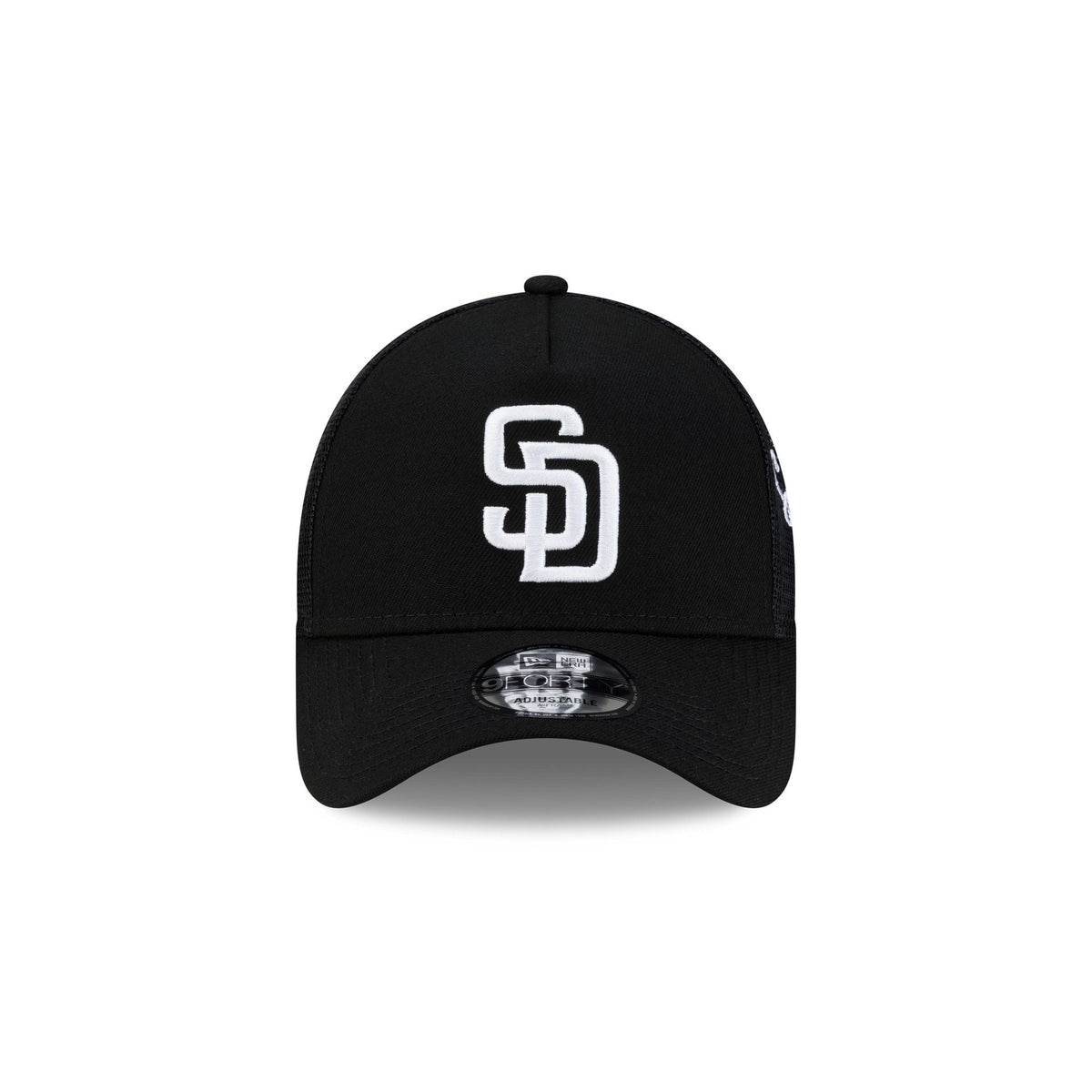 San Diego Padres Side Script Black 9FORTY A-Frame Trucker Hat