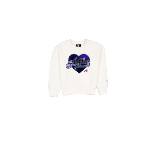 Buffalo Bills Girls Sequin Heart Chrome White Crewneck