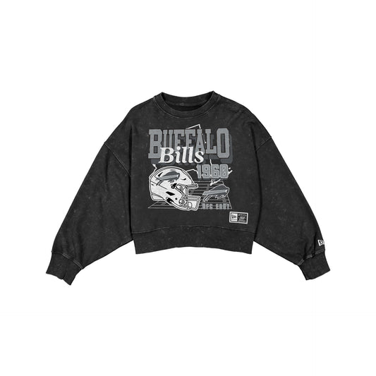 Buffalo Bills Women's Throwback Cropped Washed Black Crewneck