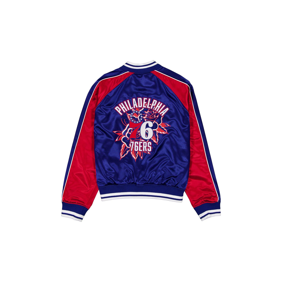 Philadelphia 76ers Women's Floral Satin Varsity Jacket