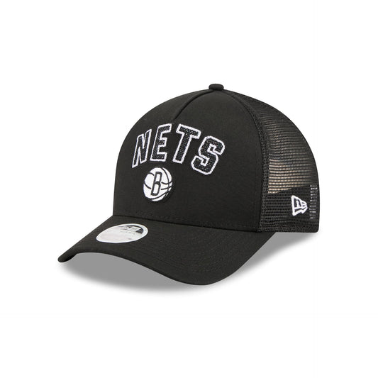 Brooklyn Nets Sequin Wordmark Women's 9FORTY M-Crown A-Frame Trucker Hat