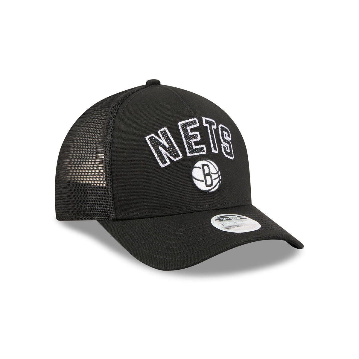 Brooklyn Nets Sequin Wordmark Women's 9FORTY M-Crown A-Frame Trucker Hat