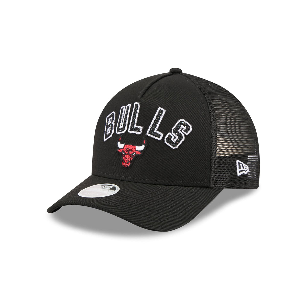 Chicago Bulls Sequin Wordmark Women's 9FORTY M-Crown A-Frame Trucker Hat