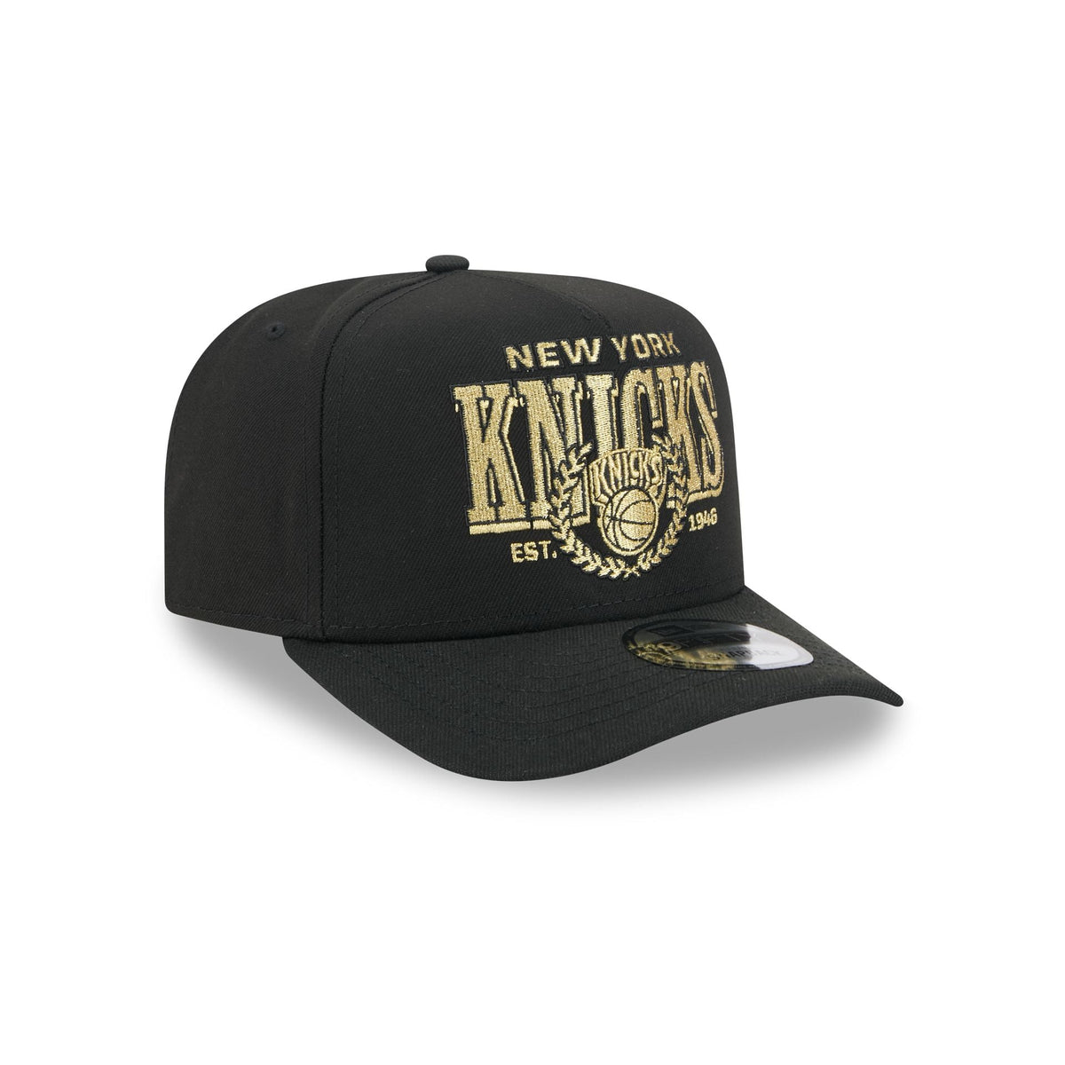 New York Knicks Gold Laurel Black 9FIFTY A-Frame Snapback Hat