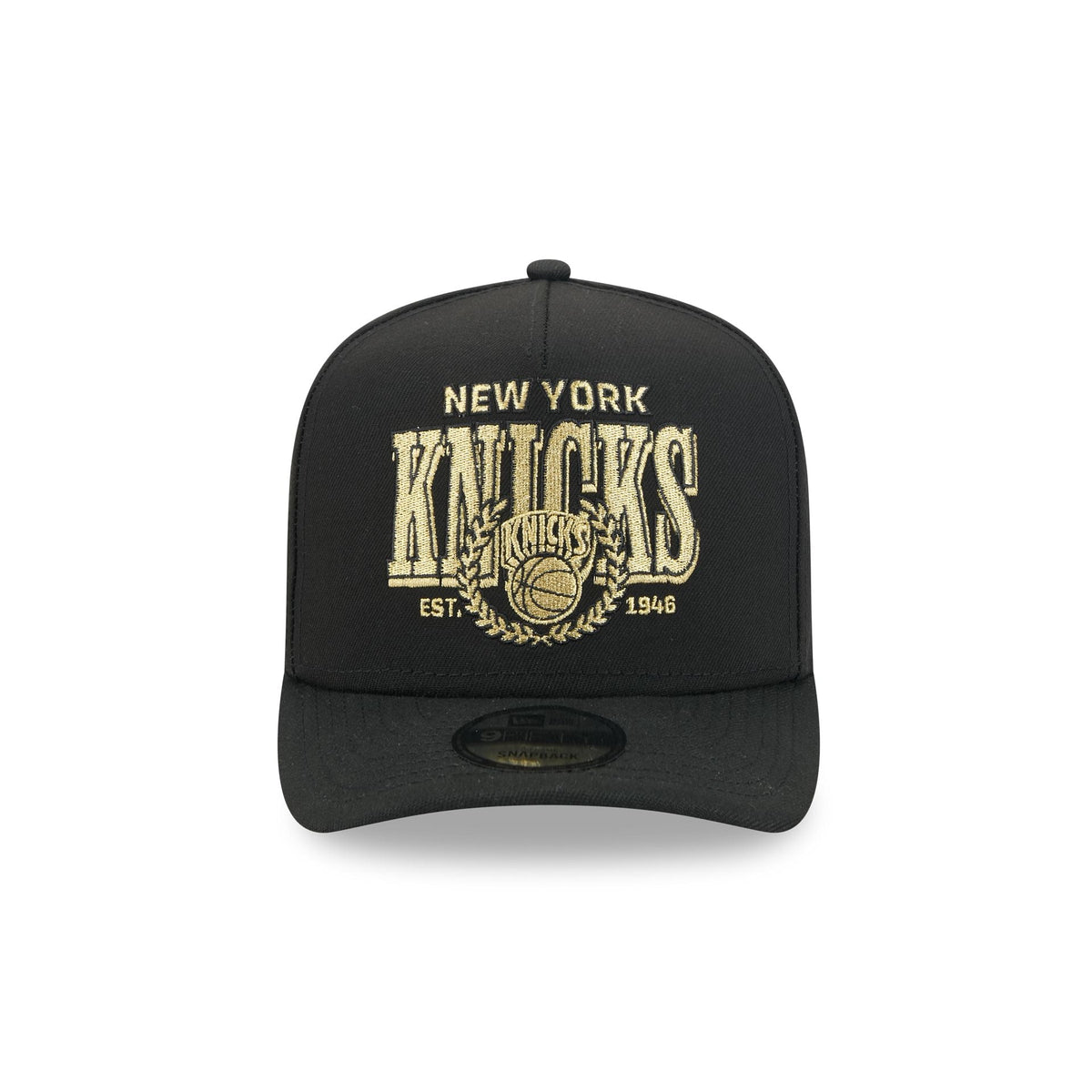 New York Knicks Gold Laurel Black 9FIFTY A-Frame Snapback Hat