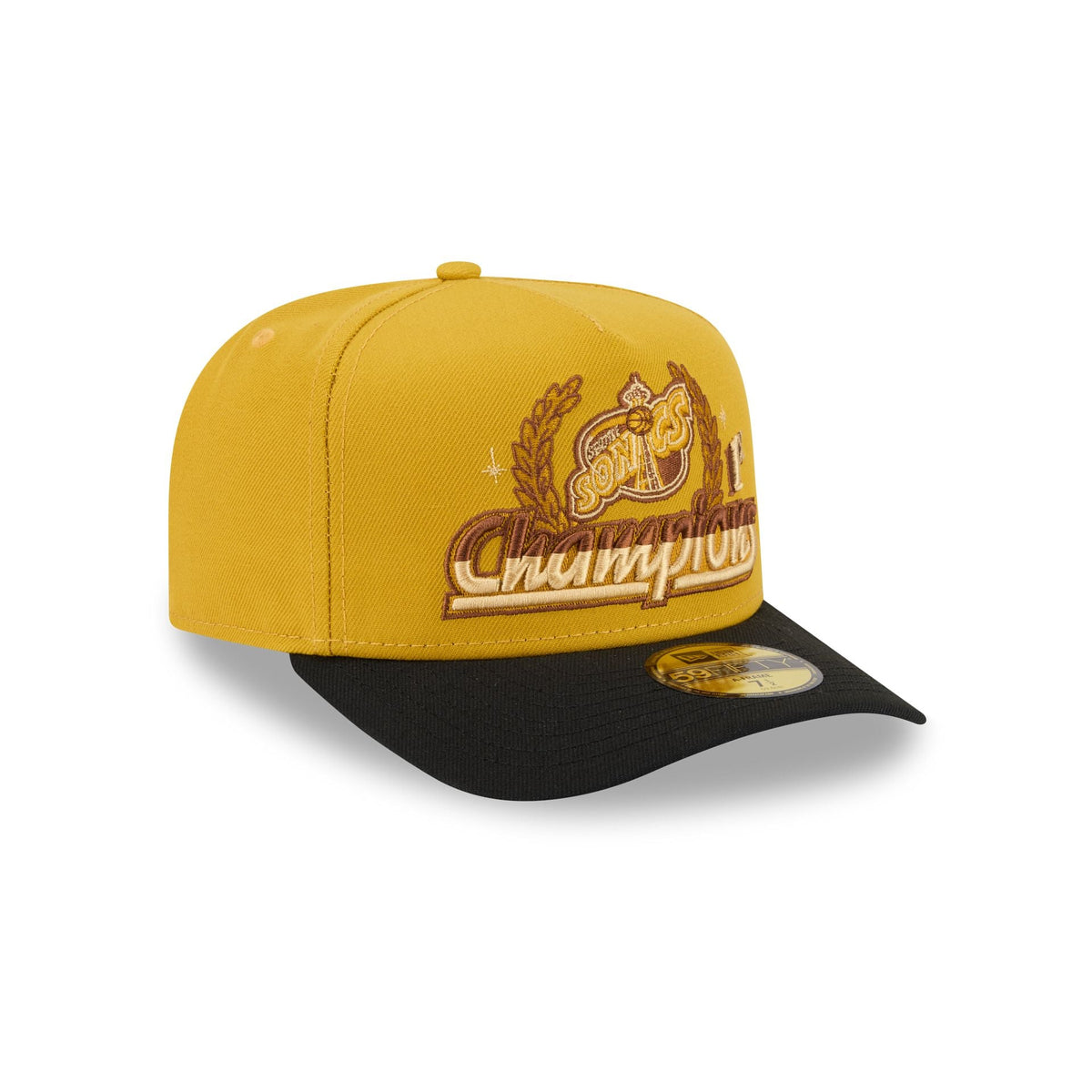 Just Caps Hardwood Classics Trophy Yellow Seattle Supersonics 59FIFTY A-Frame Fitted Hat