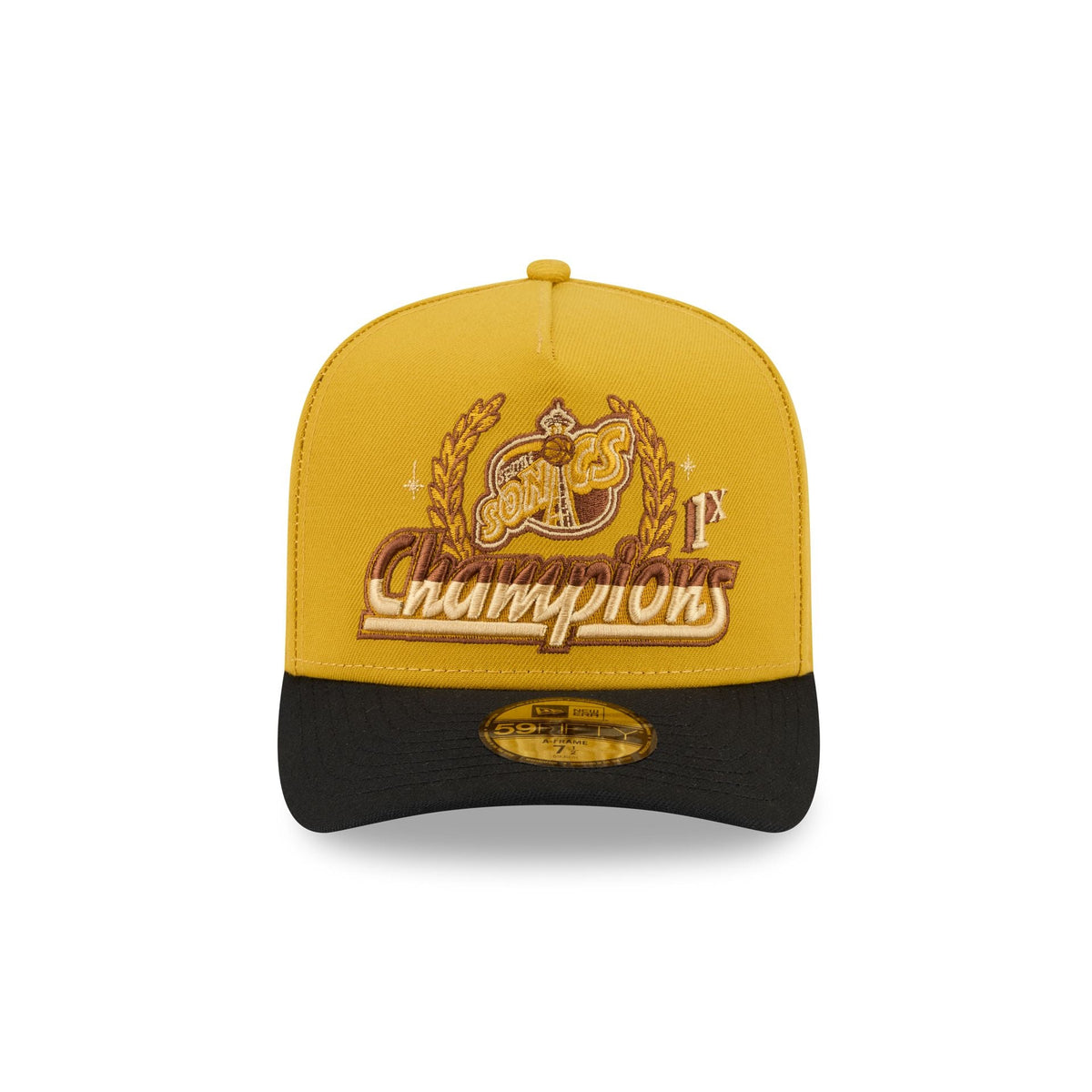 Just Caps Hardwood Classics Trophy Yellow Seattle Supersonics 59FIFTY A-Frame Fitted Hat
