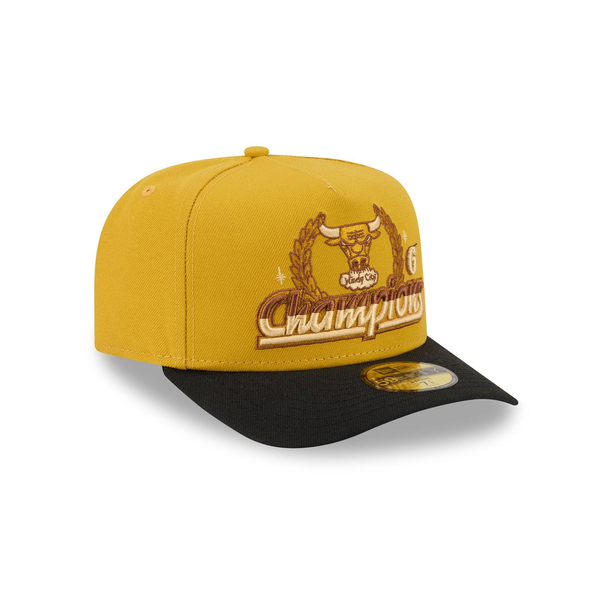 Just Caps Hardwood Classics Trophy Yellow Chicago Bulls 59FIFTY A-Frame Fitted Hat