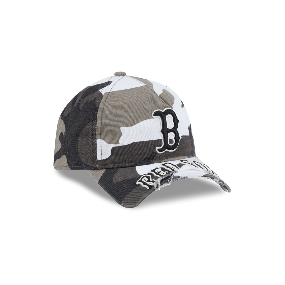 Boston Red Sox Washed Camo 9FORTY A-Frame Unstructured Cut-Off Visor Snapback Hat