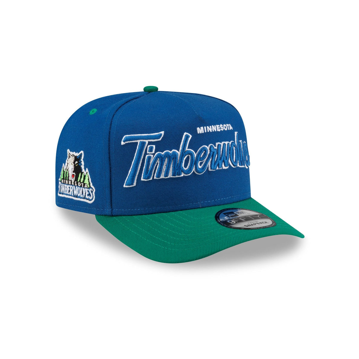 Minnesota Timberwolves Hardwood Classics 90s Script 9FIFTY A-Frame Snapback Hat